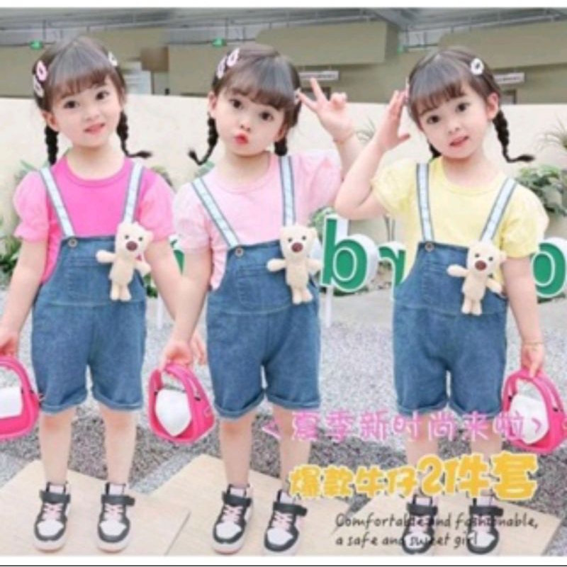 Setelan Overall Anak Perempuan Import + Boneka