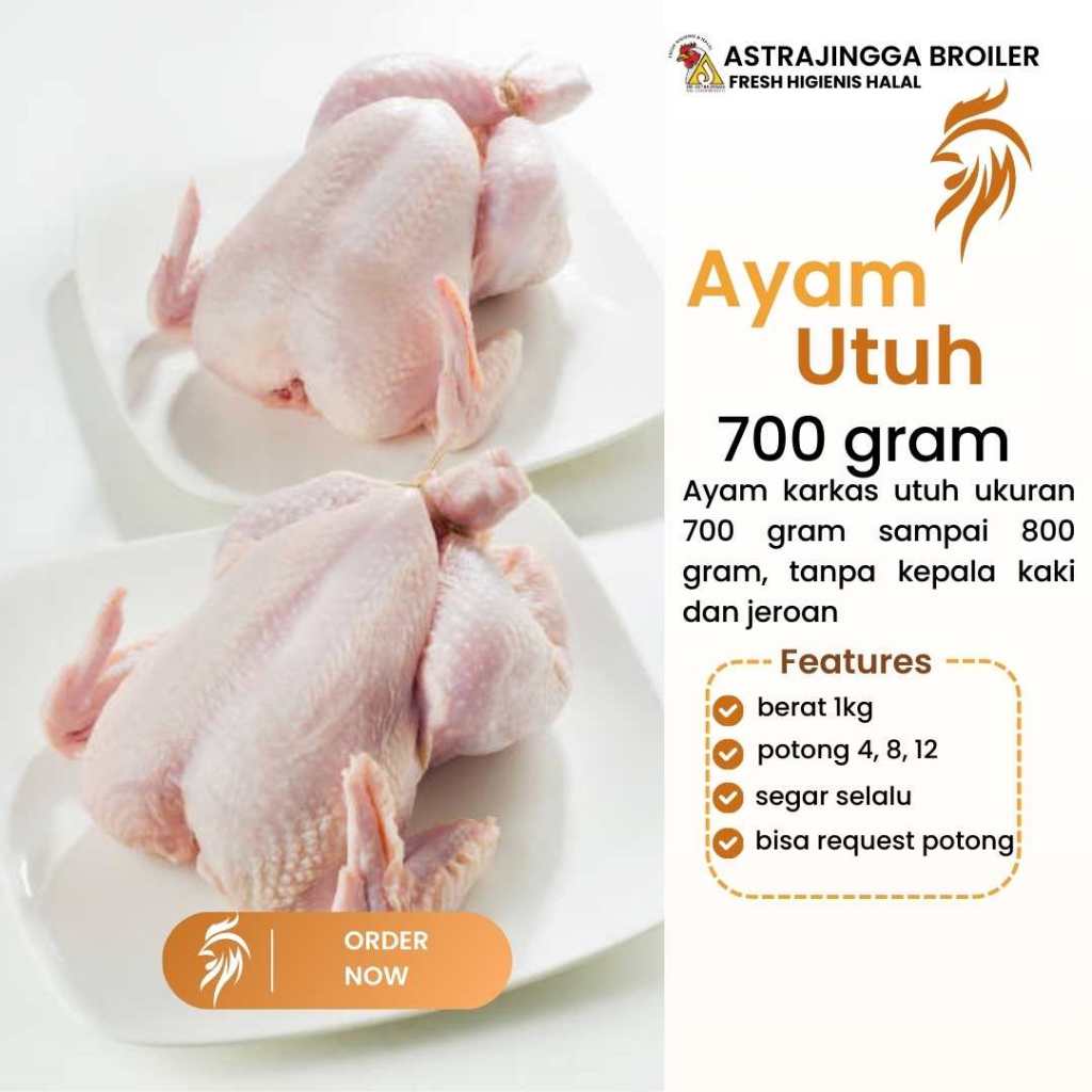 

AYAM UTUH KARKAS 700- 800 GRAM astrajingga broiler