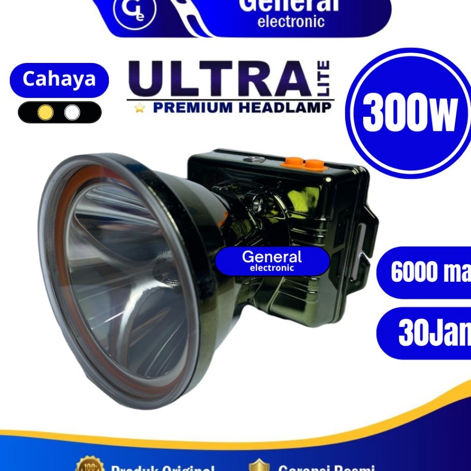 Terbaru Senter Kepala ULTRALITE  Cas Ulang  Cahaya Terang Kuning Putih LED Original
