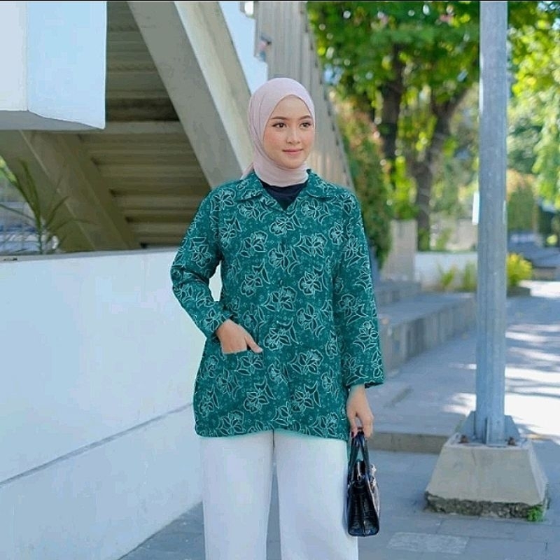 Baju Batik Seragam PKK NASIONAL BERFURING Eksklusif WARNA HIJAU TOSCA