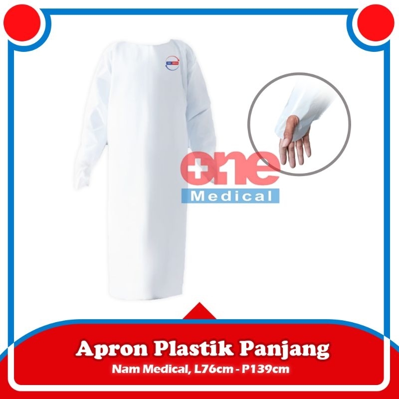 Apron Medis Celemek Plastik Putih APD Lengan Panjang Nam Medical