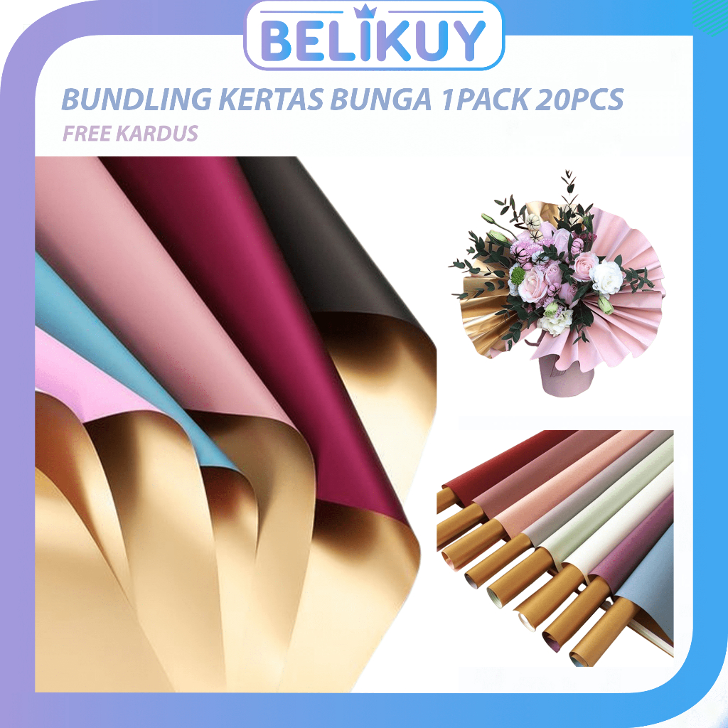 

Belikuy (5) BUNDLING 1 PACK ISI 20 LEMBAR Kertas Bunga / Kertas Kado / Flower Wrapping Florist BI Color Gold paper Cellophane Pembungkus Bunga / Flower Paper COD