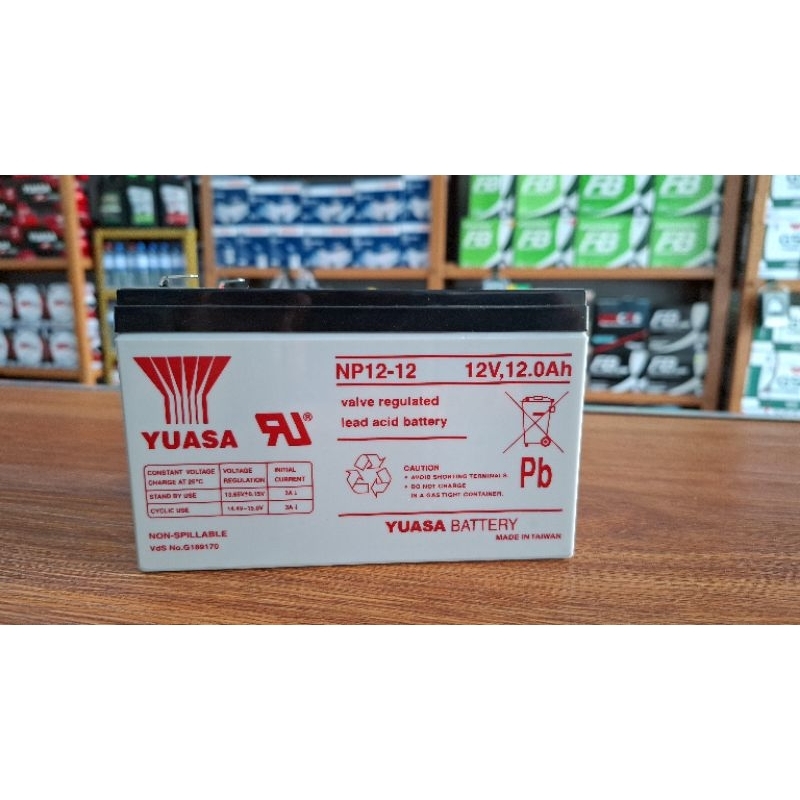 Yuasa NP12 12V 12A VRLA batterai untuk UPS, peralatan medis, dan elektronik