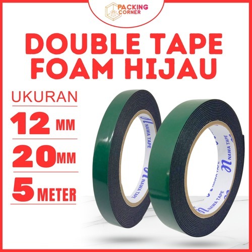 

Double Tape Foam Hijau 1/2” 1" Inch 12MM 20MM 5M Solatip Isolasi Bolak Balik Lakban Dua Sisi Dobel Sided Tape Perekat Busa Bukan Nachi