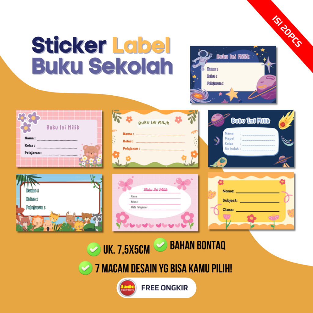 

[Isi 20pcs] Sticker Label Buku Sekolah 7,5x2,5cm Sticker Buku Aesthetic Buku Mini Stiker Buku Anak isi 20 Lembar Stiker Murah