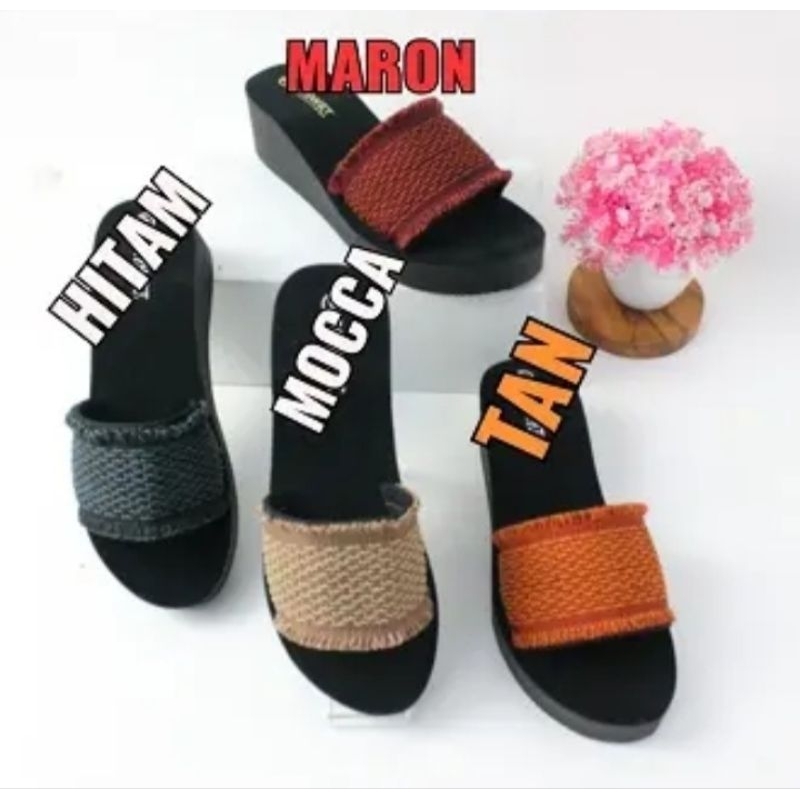 syabirshop sandal wanita sandal wedges wanita sandal slop wanita sandal perempuan wedges slop rajut 