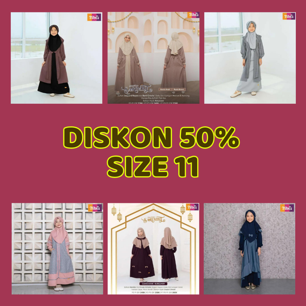 Diskon 50% Baju Muslim Nibras Gamis Anak Set Hijab Usia 10 - 11 Tahun