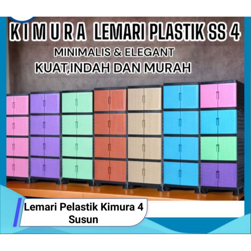 Lemari Plastik Murah Susun 3/Susun 4 Kecil Kaca Cermin Putih Jati Kimura Kuat Kabinet