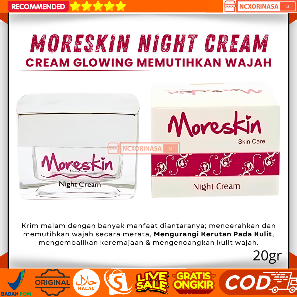 MORESKIN NIGHT CREAM Krim Malam Cream Malam Glowing Cream Malam Pemutih wajah Mengencangkan wajah