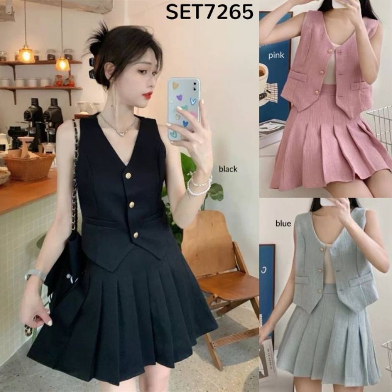 Eonie Tweed Vest With Pleated Skort Set