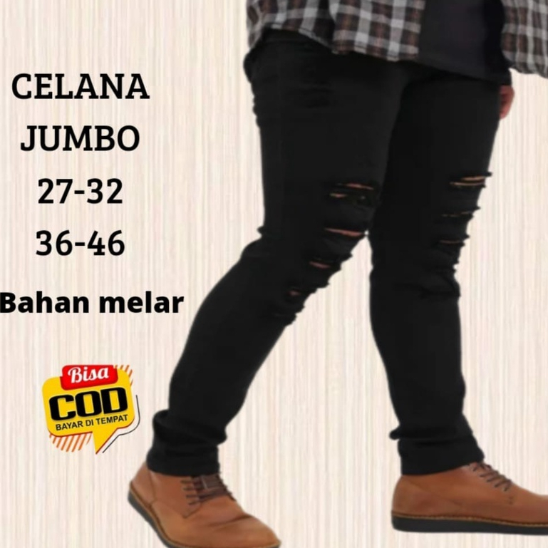 Celana Jeans Panjang Pria Sobek Sobek BIGSIZE 27-46/Bahan Jeans Street Melar/Jeans jumbo slimfit ski