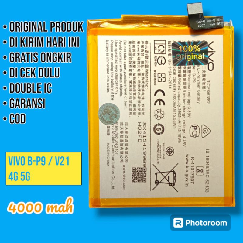 baterai Vivo tanam v21 4G v21 5g bp9 BP-9 ORIGINAL garansi BATTERY