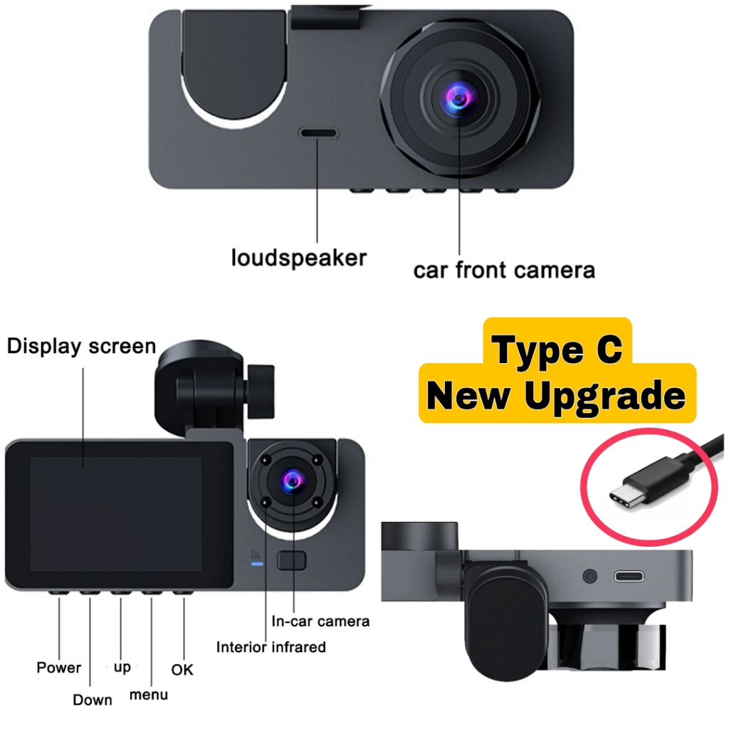 KAMERA MOBIL 3 KAMERA FHD NIGHT VISION LCD 2in DVR DASHCAM Y15