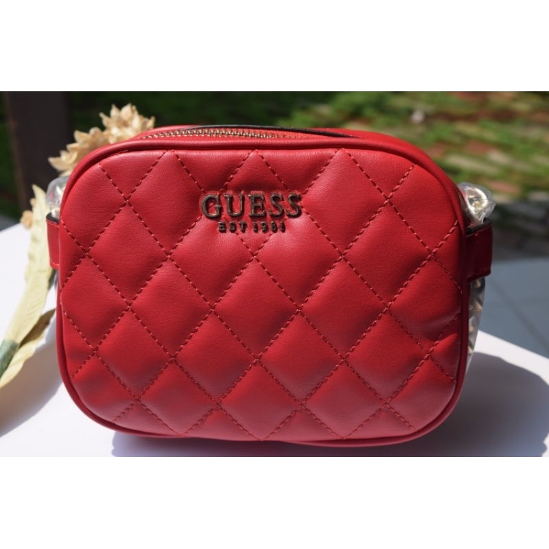 Guess Original - Red Sling Quilted & Metallic Reflective Belt Bag [Ready Stock]