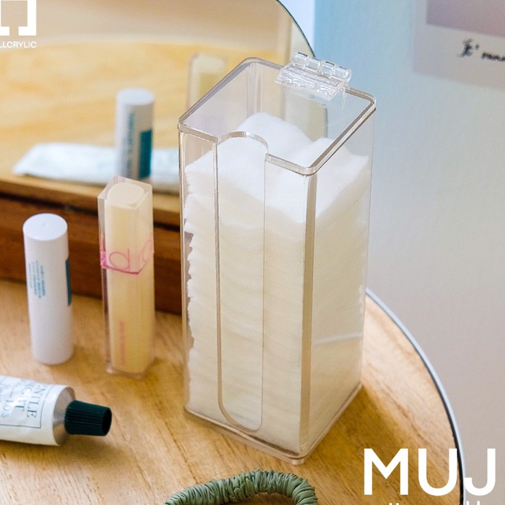 Tempat Kotak Kapas Wajah MUJI Akrilik Skincare Makeup Cotton Bud Transparan Estetik Nail Art Organiz