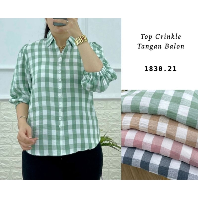Blouse Wanita Kemeja Wanita Top Crinkle All Size Warna Random Kotak Medium Kerut 3/4