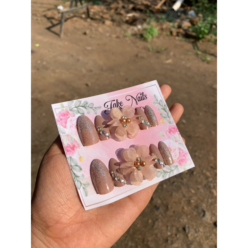 promo Kuku Palsu wedding model Bunga diamon distributor pertama free lem gel