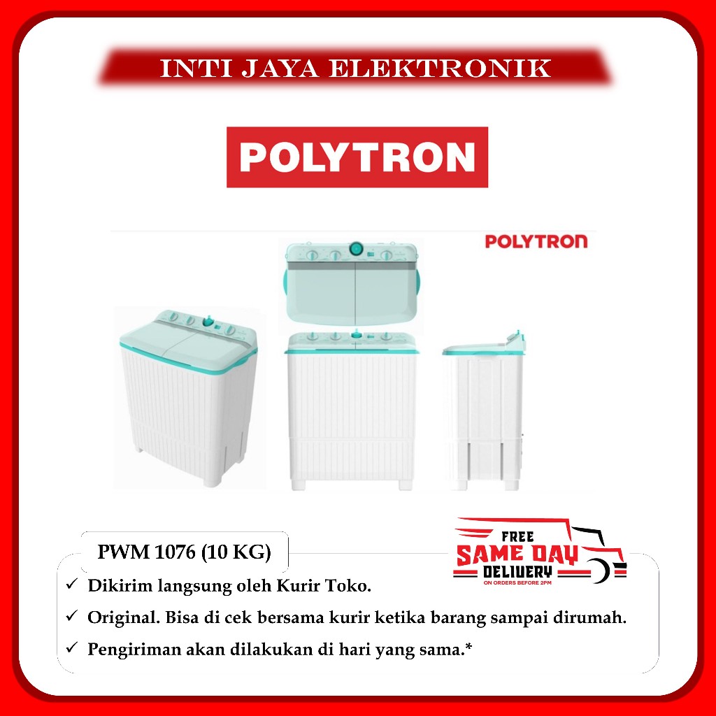 MESIN CUCI POLYTRON 10 KG DUA TABUNG PWM1076 10KG PWM 1076