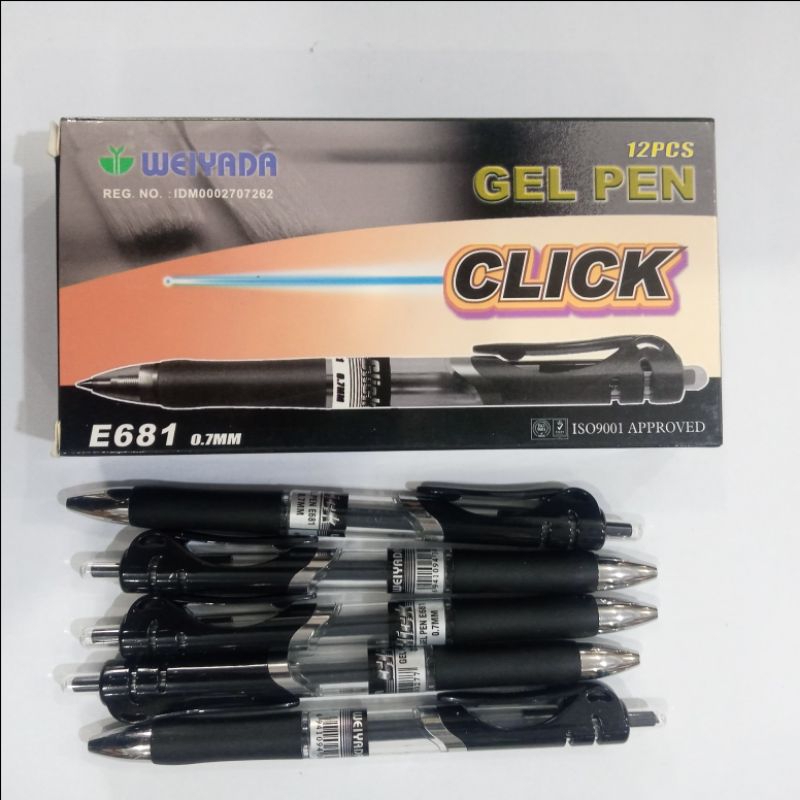 Bolpoin Klik Weiyada, Click, Bolpen Gel Weiyada, Gel Pen, Weiyada hitam