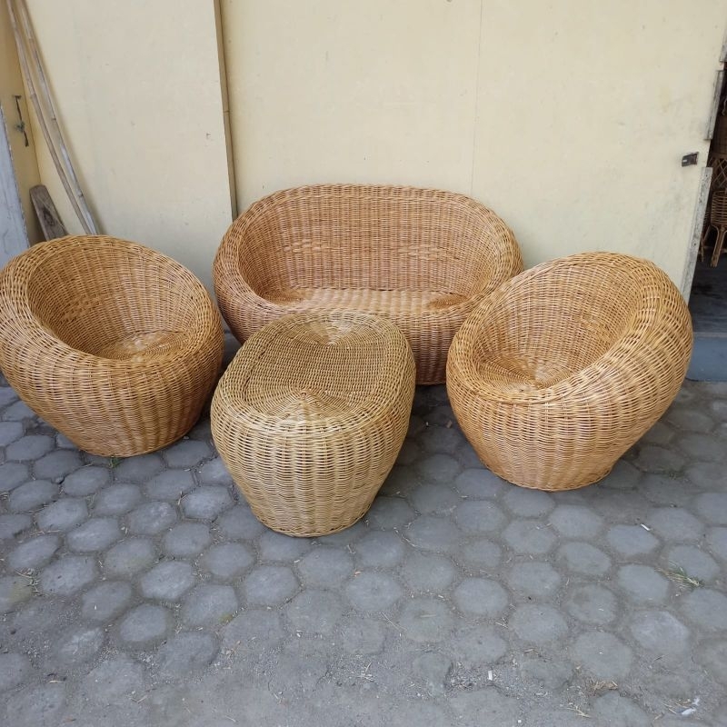 { READY STOCK } KURSI TAMU GENTONG ROTAN ASLI | KURSI TAMU ESTETIK