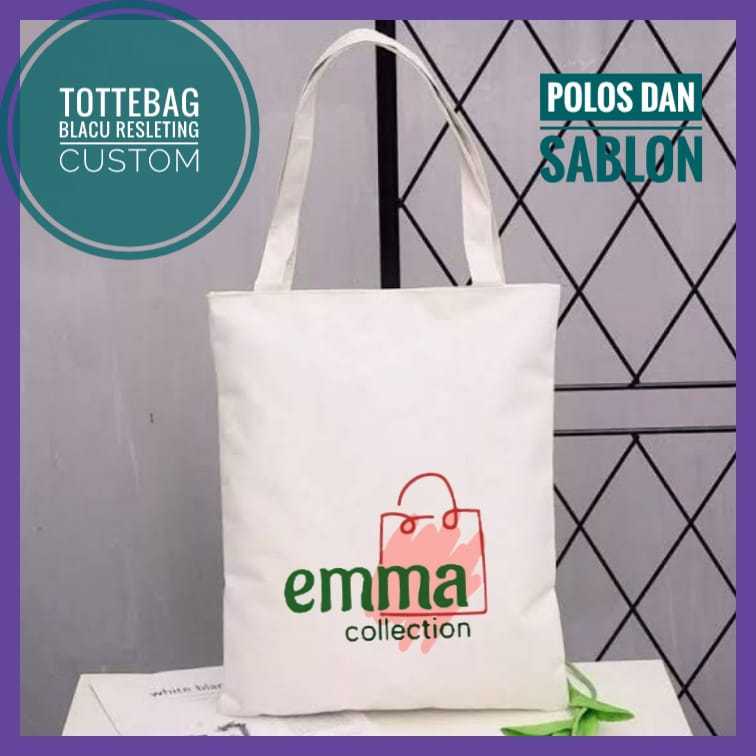 TOTEBAG BLACU RESLETING CUSTOM POLOS DAN SABLON / Souvenir pernikahan / Totebag Resleting / Totebag 