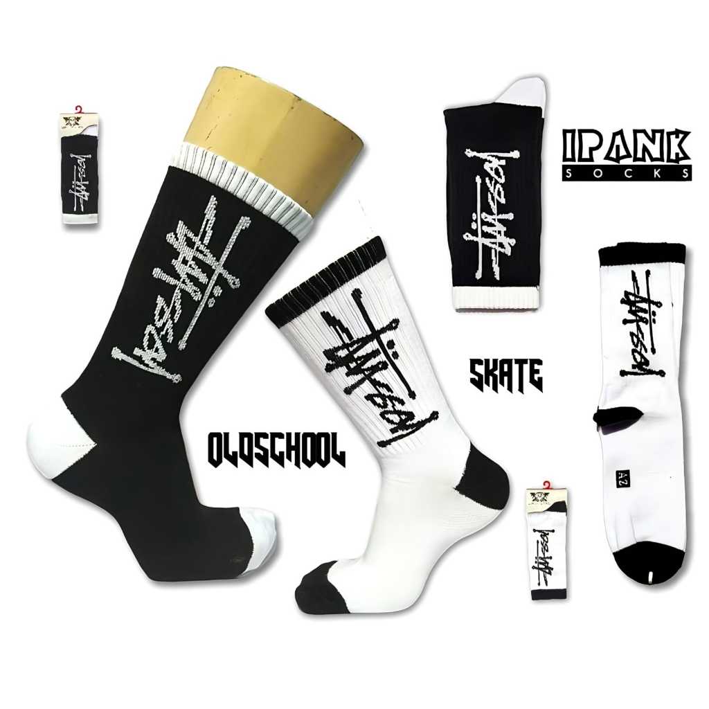 Kaos Kaki Oldschool Skate Premium / Kaos Kaki Kekinian / Kaos Kaki Motif Stussy - Label Gantungan -A