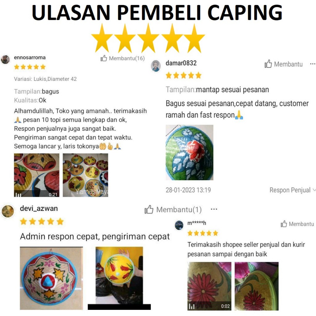 Sumberr Warasss () Topi Caping Motif Batik Kawung Yogyakarta / Caping Petani Lukis Batik