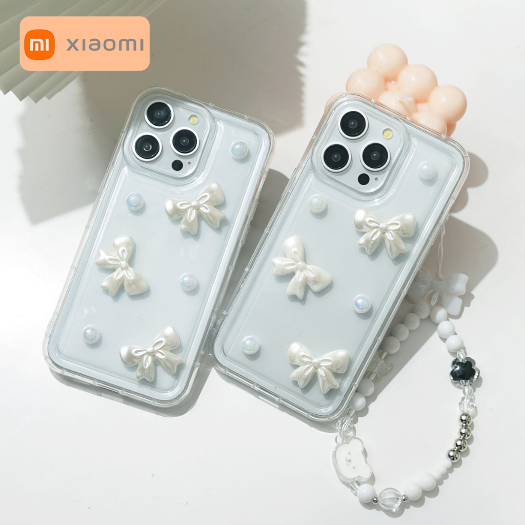 Case Mutiara Pita + Strap Phone Casing Gantungan HP Terbaru Xiaomi Redmi 13C 12 9A 9C 10C C40 NOTE 9