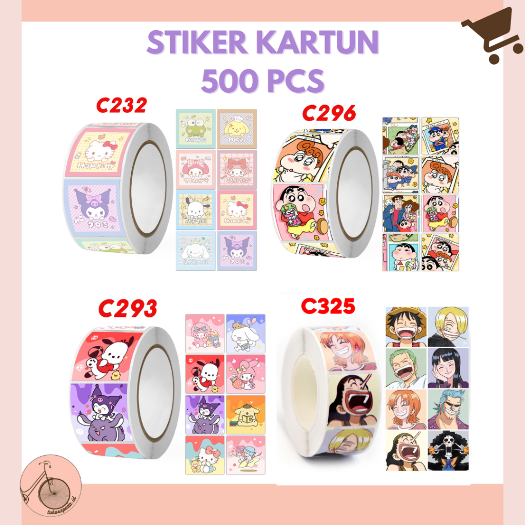 

500 Pcs Sticker Roll 2,5cm Stiker Kartun Sanrio Shinchan One Piece Unik ST001