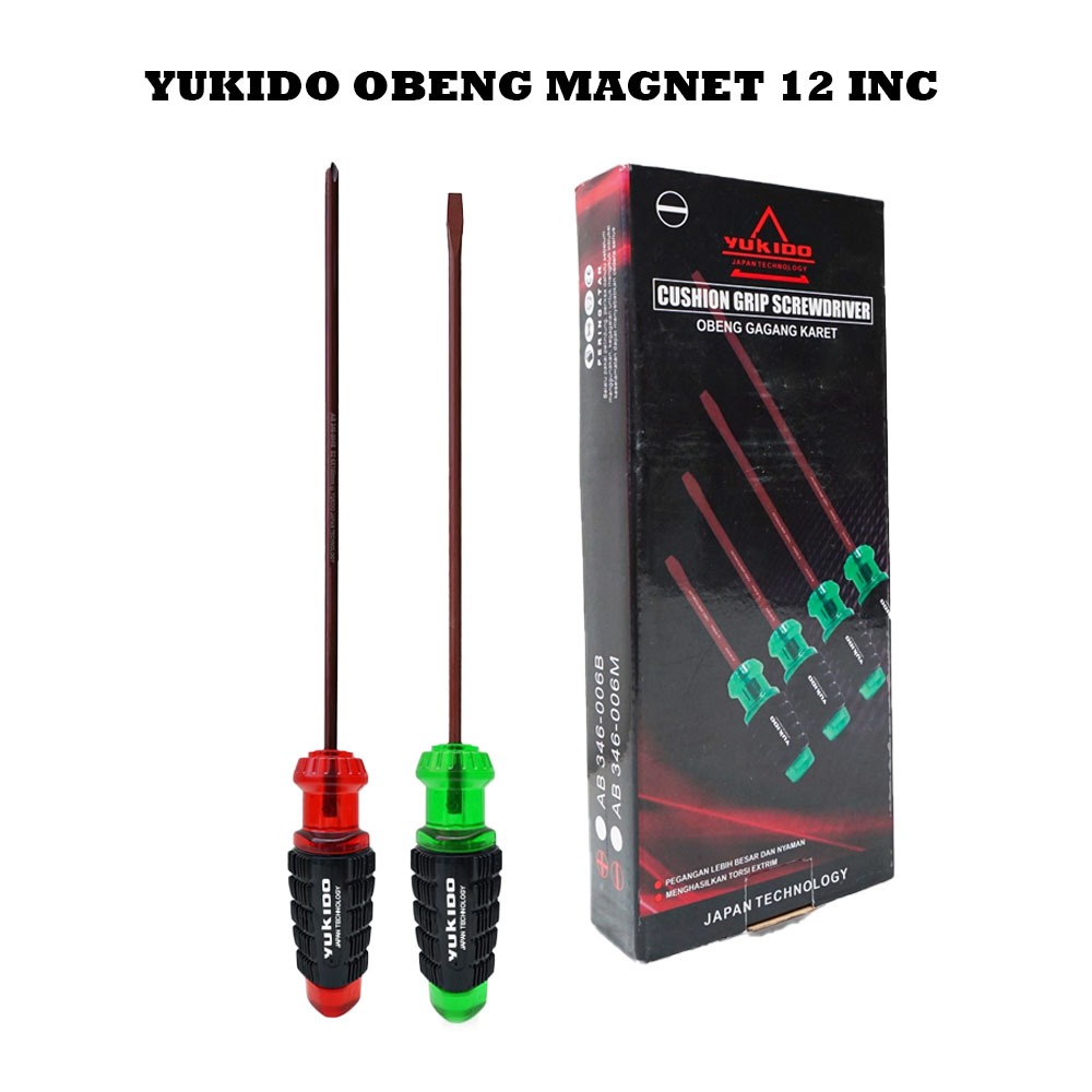 Obeng Magnet Plus Minus Gagang Lapis Karet Panjang 12 Inch YUKIDO Obeng Radio Obeng Setting 12"