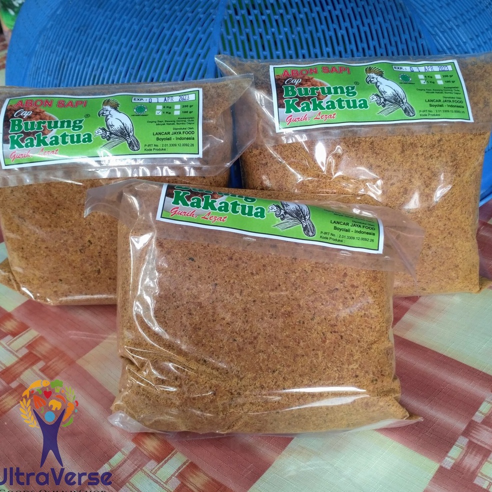 

KODE PRODUK BFGGZ7196 Abon Sapi Cap Kakatua Boyolali 1kg Cap Burung Kakatua Label Hijau Granul Halus Halal Murah