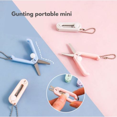 

^ KYRA ^ Gunting Mini Lipat Portable Tarik Steel Retractable Folding Scissors Pemotong Kertas Cutter