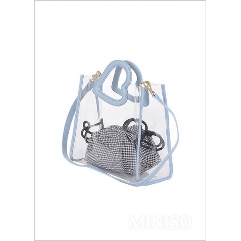 Miniso Tas Bahu Transparan Wanita - Transparent Shoulder Bag - biru SALE