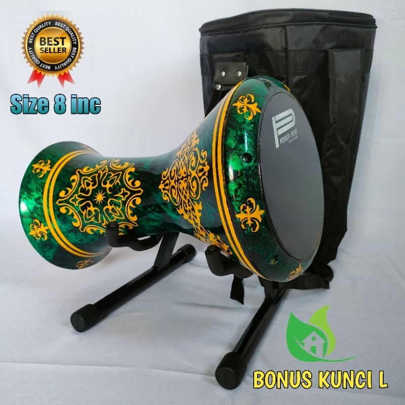 Darbuka 8 inch motif hijau plastik kuning bonus kunci L