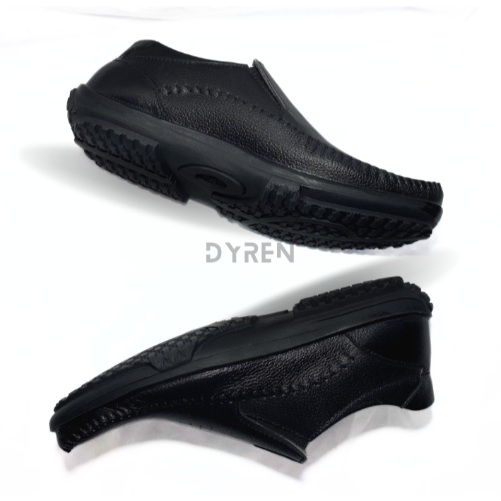 DYREN - Sepatu Formal Pria Kantor Kulit Asli Sepatu Slip On Casual Hitam 39-43