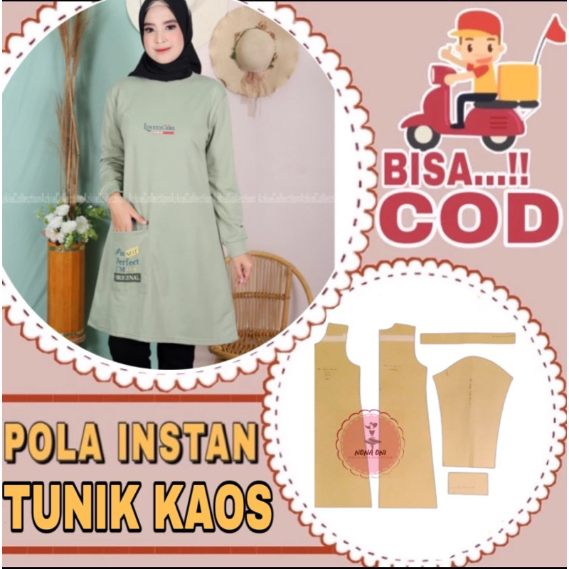 BISA COD✔️ POLA INSTAN TUNIK KAOS - pola jiplak tunik - pola jahit tunik - pola sudah ada kampuh 1,5