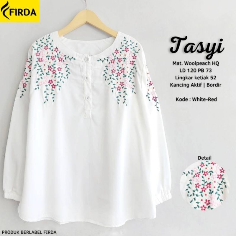 Tasyi Blouse wanita putih ld 120 jumbo motif bunga bordir by Firda