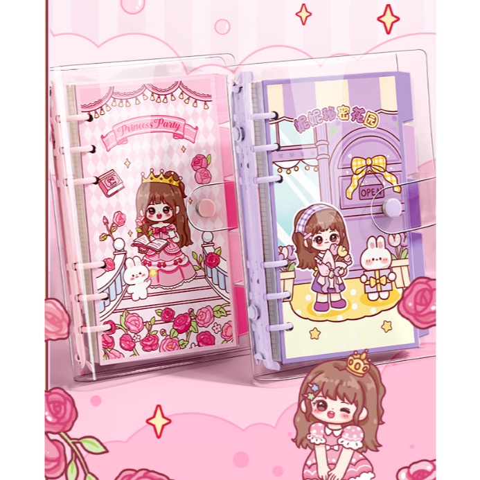 

ART Q7T8 Zumoo Princess Art Binder SET PVC A6 Full Color Paper Planner Binder SET PVC A6 dengan Loose Leaf Planner Warna GRID