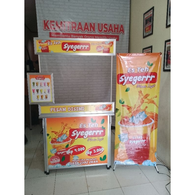 Booth Portable Meja Lipat Bahan Aluminium dengan Banner Promosi, Bonus Tas
