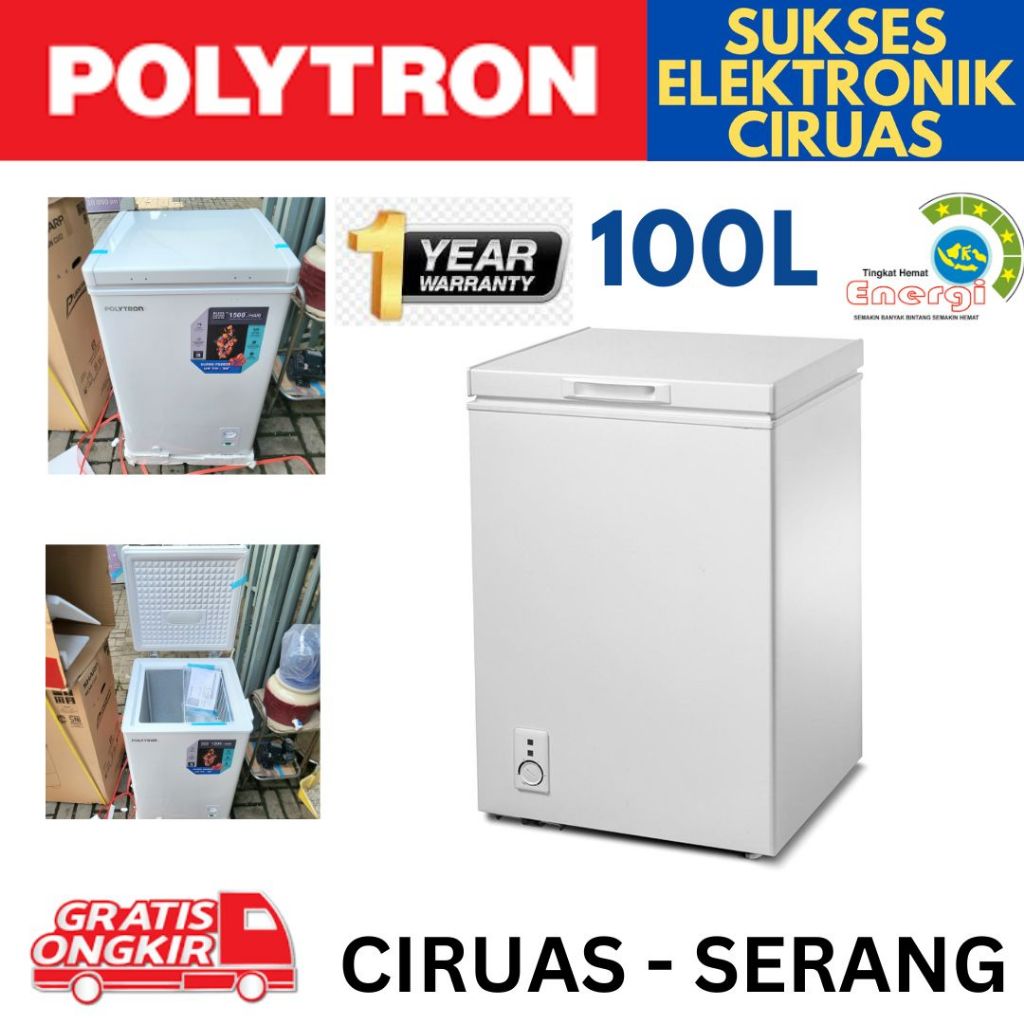 CHEST FREEZER POLYTRON 100 LITER PCF-118 / FREEZER BOX KULKAS LEMARI PEMBEKU ES MAKANAN DAGING 100L 100 L ELEKTRONIK CIRUAS SERANG