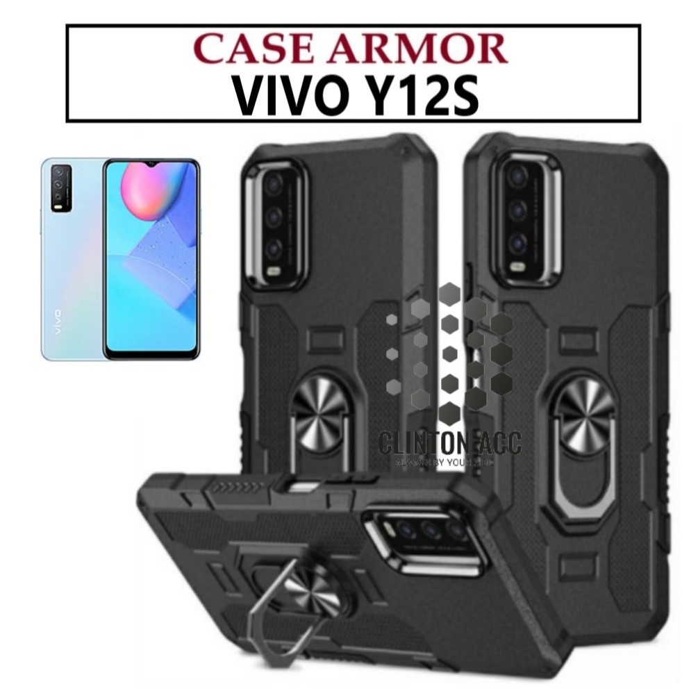 Case Armor VIVO Y12S Iring Cincin Magnetic Kesing Hp Protect kamera Premium HardCase Standing Robot 