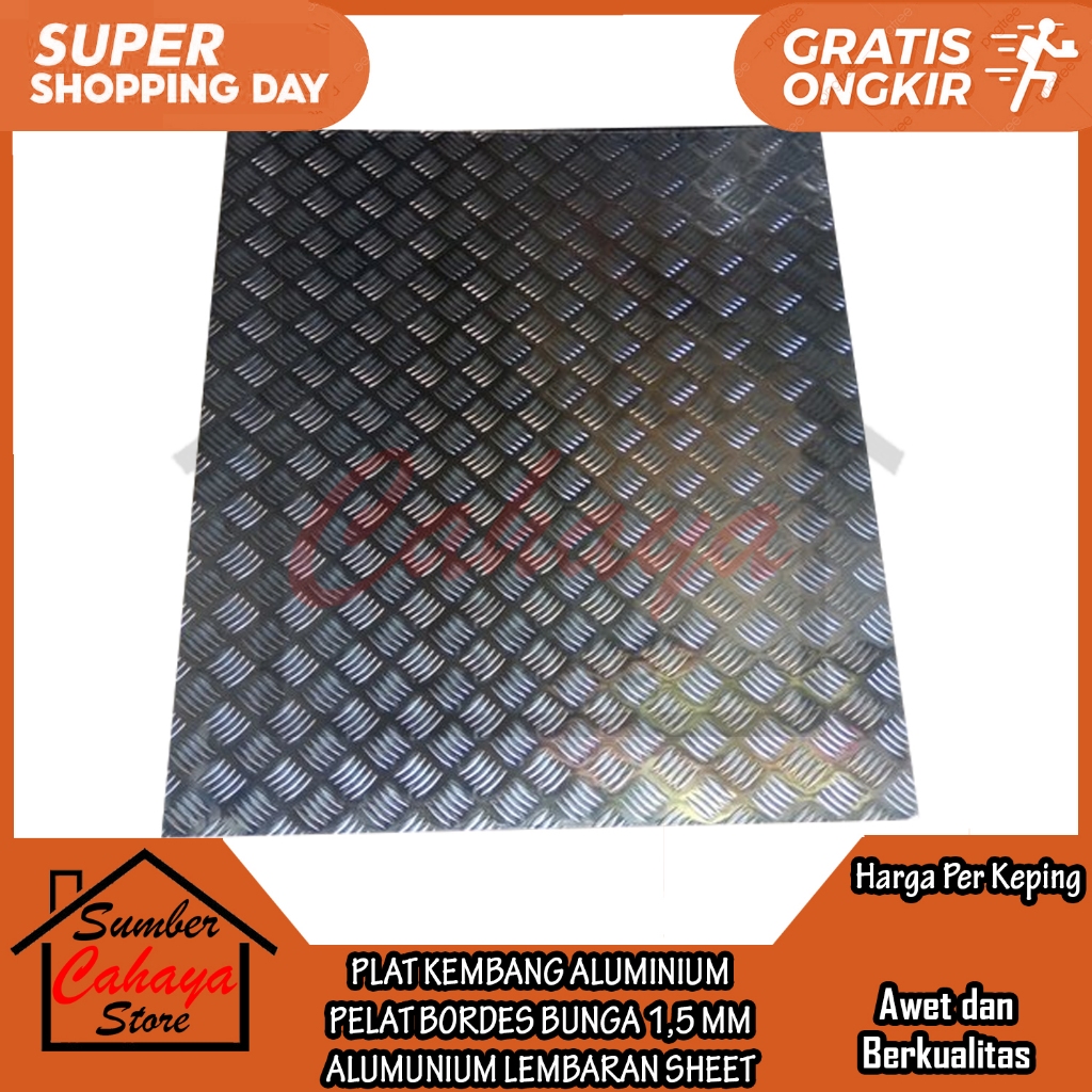 [Kargo] PLAT BESI KEMBANG ALUMINIUM PELAT BORDES BUNGA TEBAL 1,5 MM ALUMUNIUM LEMBARAN SHEET ALMUNIU