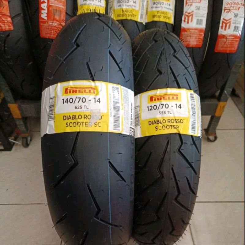 Paket Ban Pirelli Diablo Rosso Scooter 140/70-14 & 120/70-14 Tubeless