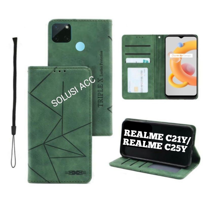 CASE HP REALME C21Y C25Y FLIP COVER BUKA TUTUP LEATHER CASE DOMPET KULIT MAGNET CASING HP