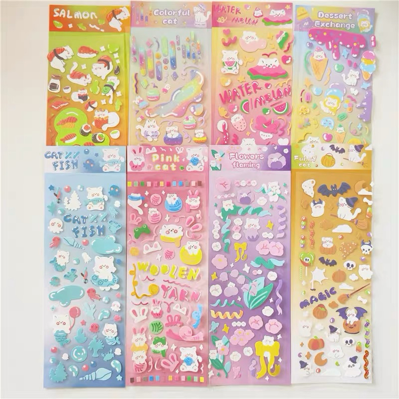 

sticker confetti korea deco glitter deco stiker salmon cat fish photocard readystock B206