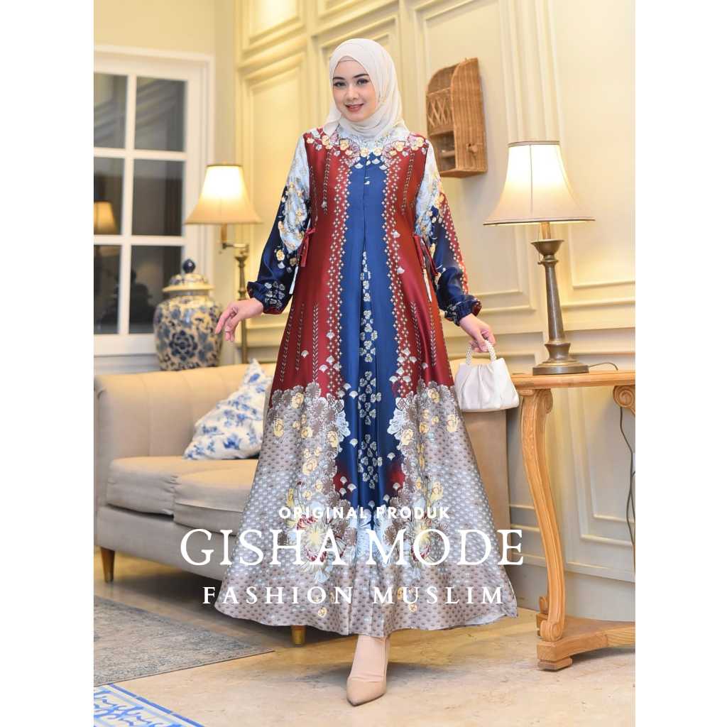 PREMIUM Gamis MEDINNA Silk Premium Terbaru Gamis Motif Bunga Terbaru Gamis Motif Etnik Silk