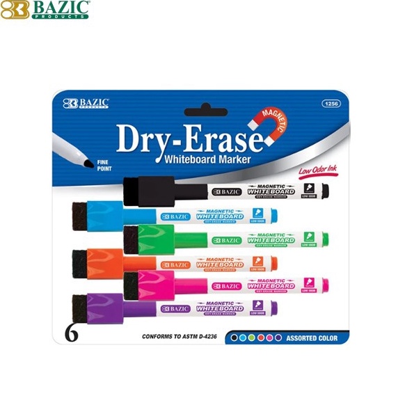 

ART Y8F5 Bazic Bright Color Magnetic DryErase Markers 6Pack Spidol Papan Tulis Include Penghapus