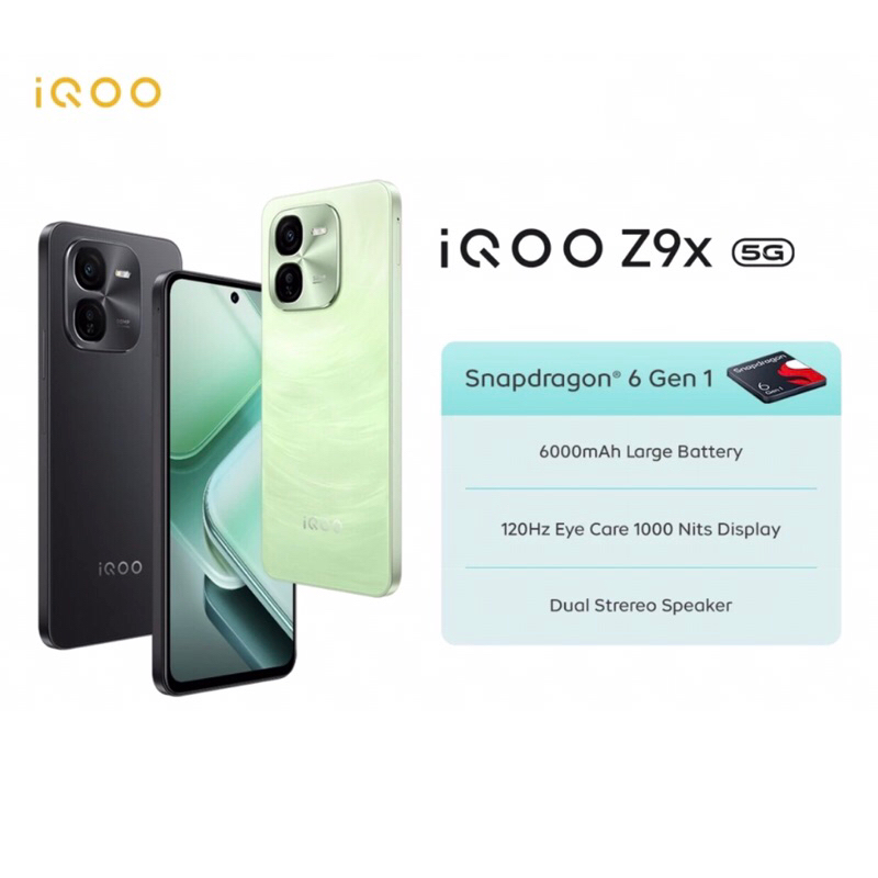iQOO Z9x 5G [8GB/128GB -8GB/256GB] Extended RAM 8GB - Snapdragon 6 Gen 1 4nm - Layar 1000 nits 120hz eye-care display - Dual Stereo Speaker - 6000mAh Garansi Resmi 2 Tahun