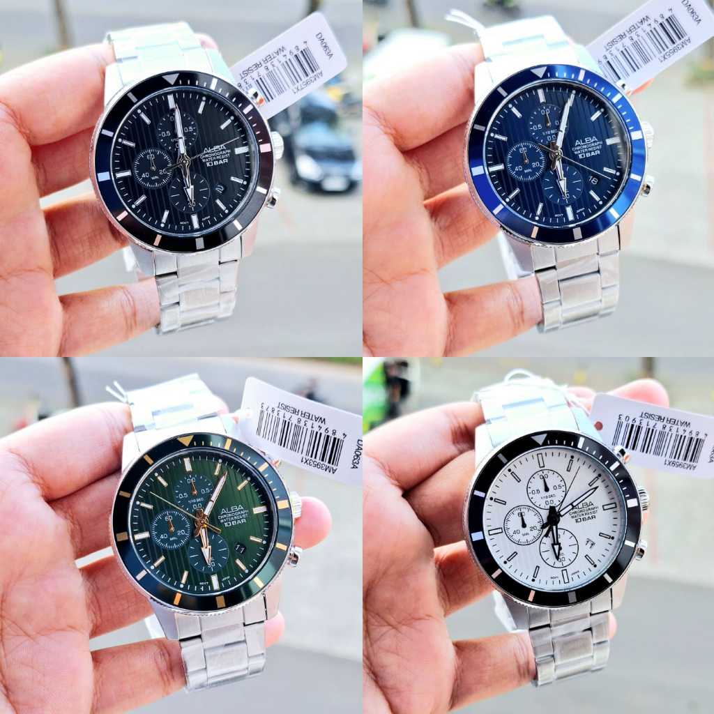 JAM TANGAN PRIA ALBA AM3955X1 AM3955 CHRONOGRAPH SILVER BLUE ORIGINAL