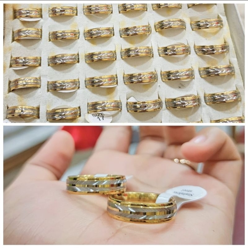 Cincin Couple Titanium lapis emas 24k, warna silver gold anti karat